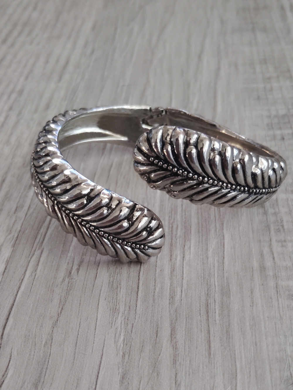 Silver Feather Design Open Cuff Bracelet - Women's Jewelry